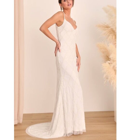 Lulus Radiantly Adored White Sequin Backless Mermaid Maxi Dress Size Small NWOT - Picture 9 of 13